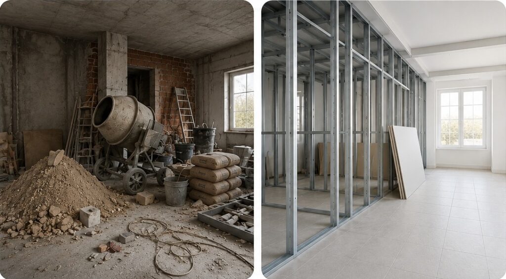 obra tradicional vs obra construccion en seco